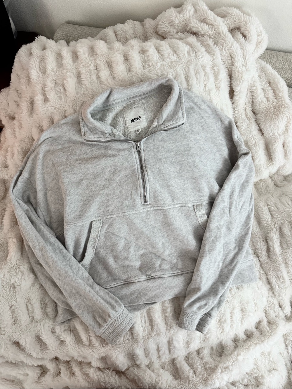 Aerie Light Gray Zip-Up Sweatshirt